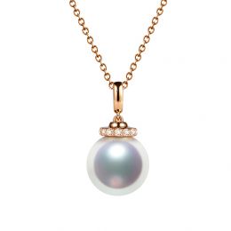 Ciondolo Ojo - Oro Rosa 18kt, Diamanti e Perla Akoya