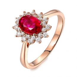 Anello Di Fidanzamento Flora - Oro Rosa, Diamanti & Rubino Ovale