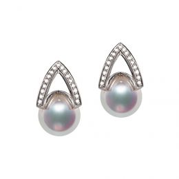 Orecchini Pendenti Masako - Perle Akoya Bianche 8/8.5mm AAA - Farfalla Oro Bianco
