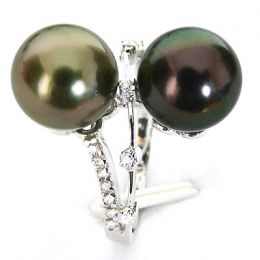 Anello Crooked - Oro Bianco, Diamanti e Perla di Tahiti