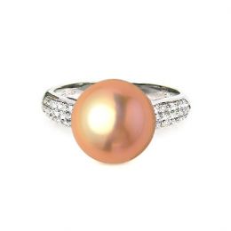 Anello Cyrène - Oro Bianco, Perla d'Acqua Dolce Rosa