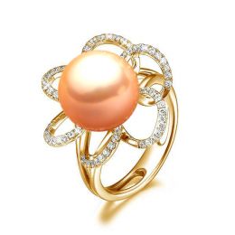 Anello Fleur Perlée - Oro Giallo, Perla d'Acqua Dolce Rosa