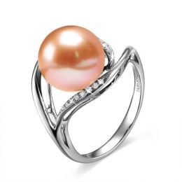Anello Antalya - Oro Bianco, Perla d'Acqua Dolce Rosa