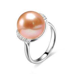 Anello Circulaire - Oro Bianco, Perla d'Acqua Dolce Rosa