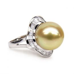 Anello Bonaparte - Perla dei Mari del Sud Dorata e Oro Bianco