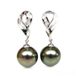Orecchini Pendenti Alice - Perle di Tahiti Nere, Oro Bianco