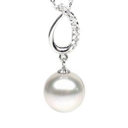 Ciondolo oro bianco, diamanti - Perla d’Australia bianca - 11/12mm