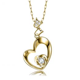 Ciondolo cuore di rosa - Diamanti, oro giallo 18k