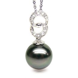 Ciondolo Anelli Baka - Oro Bianco, Diamanti e Perla Tahiti