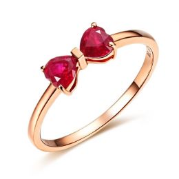 Anello Di Fidanzamento Fiocco Cuori - Oro Rosa, Diamanti & Rubini Birmani