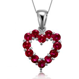 Ciondolo Cuore rosso - Oro bianco e Rubini