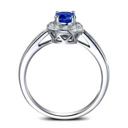 Anello Solitario Composto Kandy - Oro Bianco, Diamanti & Zaffiro Blu