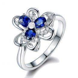 Anello da Donna Anemone - Oro Bianco, Diamanti & Zaffiri Ovali