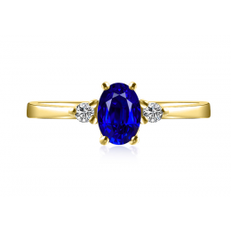 Anello di Fidanzamento Neoclassica - Oro Giallo, Diamanti & Zaffiro Blu Ovale