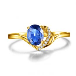 Anello di Fidanzamento Cenero - Oro Giallo, Diamanti & Zaffiro Blu Ovale