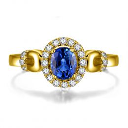 Anello di Fidanzamento Profondo - Oro Giallo, Diamanti & Zaffiro Blu Ovale