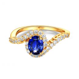 Solitario Composto Eye - Oro Giallo, Diamanti & Zaffiro Ovale