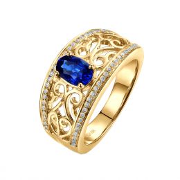 Solitario Composto Hiruni - Oro Giallo, Diamanti & Zaffiro Ovale