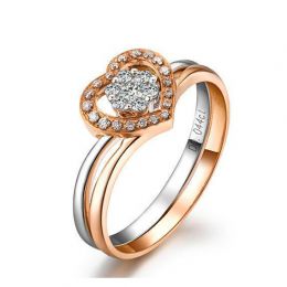 Anello doppio - Oro rosa e bianco 18ct - Diamanti incastonati - Cuore rosa