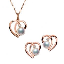 Ciondolo e Orecchini Chiaky - Parure Oro Rosa & Perle Akoya