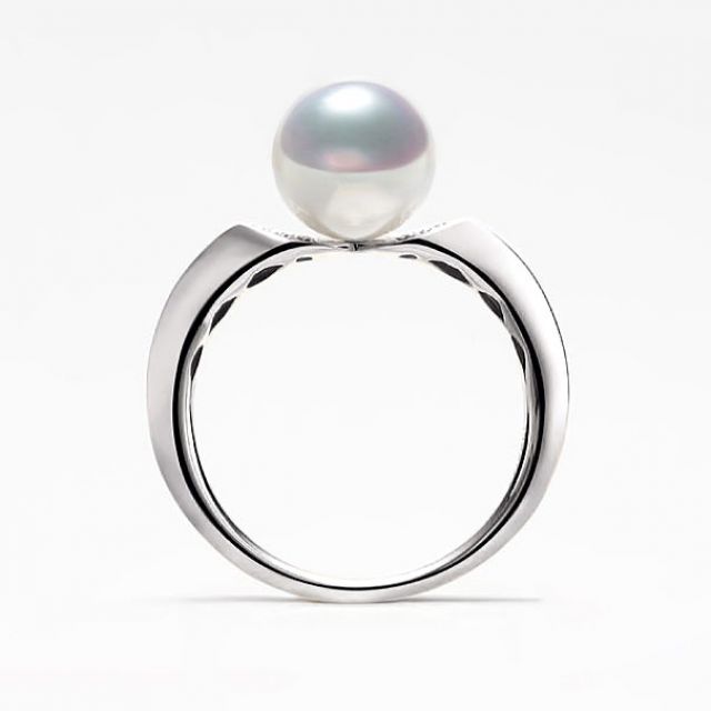 Anello Tsuguka - Oro Bianco, Diamante e Perla Akoya