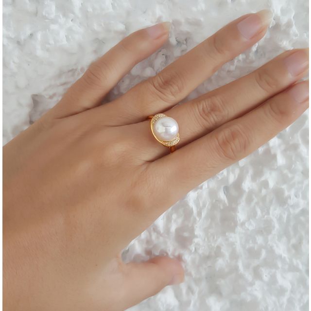 Anello Circulaire - Oro Giallo, Perla d'Acqua Dolce Bianca