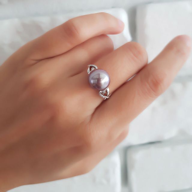 Anello Coeur de Perle - Oro Bianco, Perla d'Acqua Dolce Lavanda