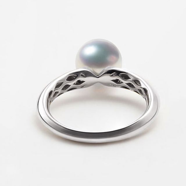 Anello Tsuguka - Oro Bianco, Diamante e Perla Akoya