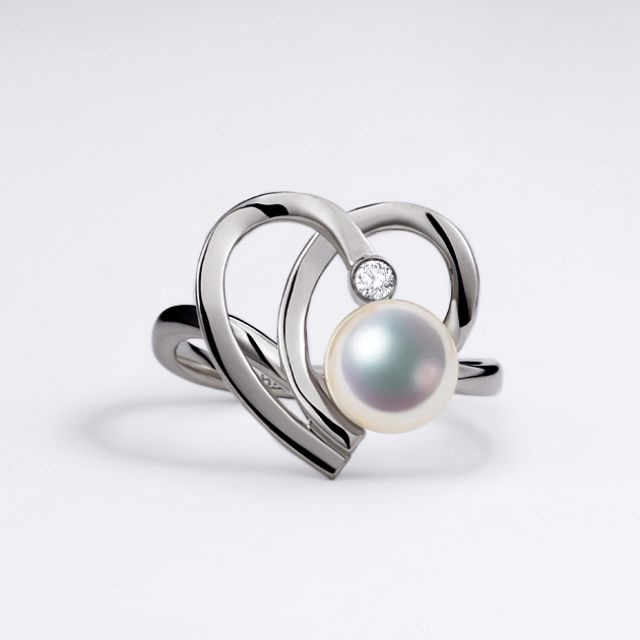 Anello Chiaky - Oro Bianco, Diamante e Perla Akoya