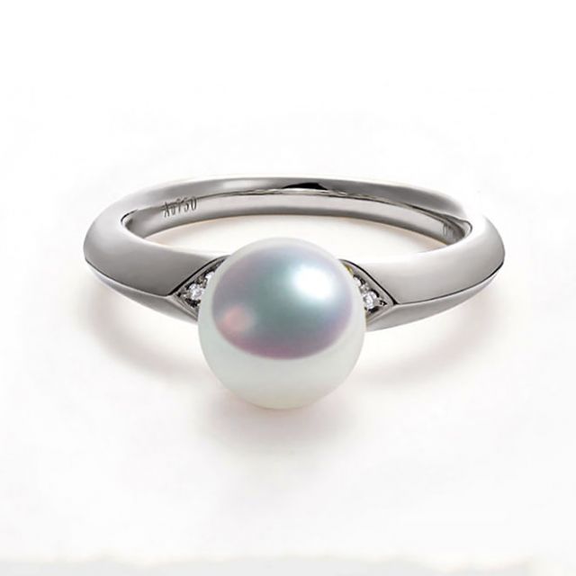 Anello Tsuguka - Oro Bianco, Diamante e Perla Akoya