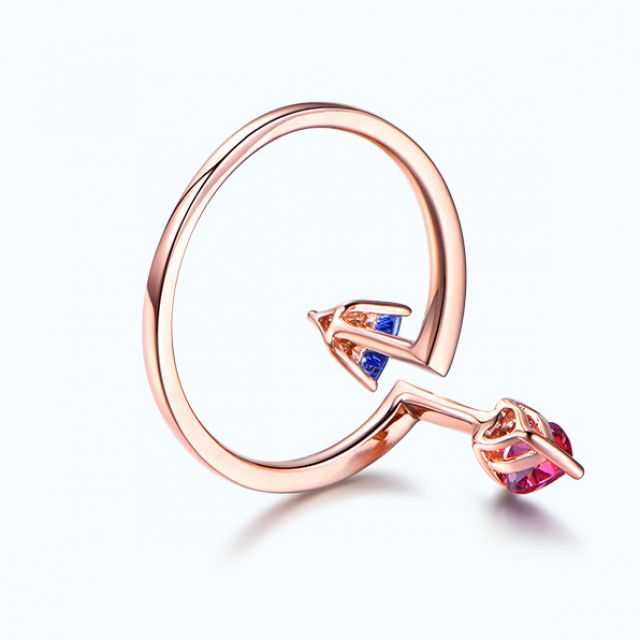 Bague Vice et Versa. saphirs Bleu et Rose. Or rose