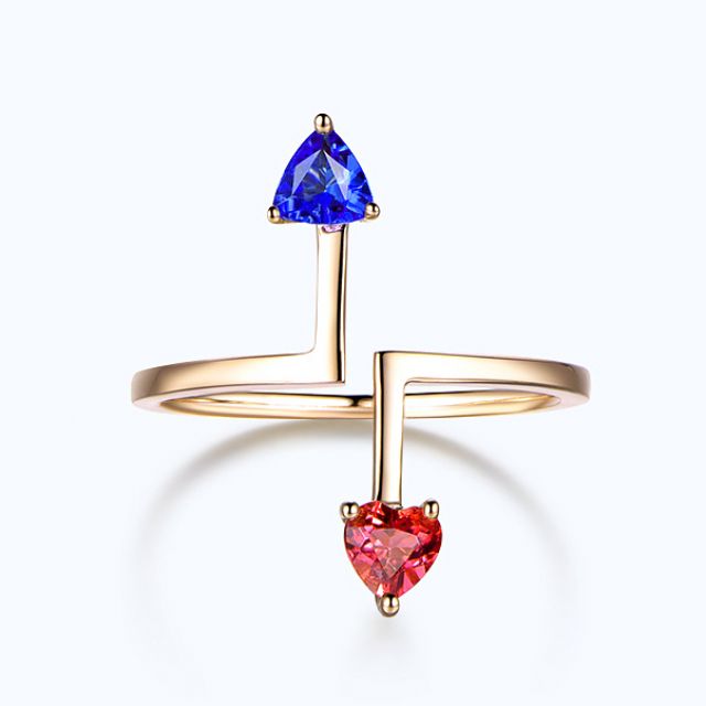 Bague Vice et Versa. saphirs Bleu et Rose. Or jaune