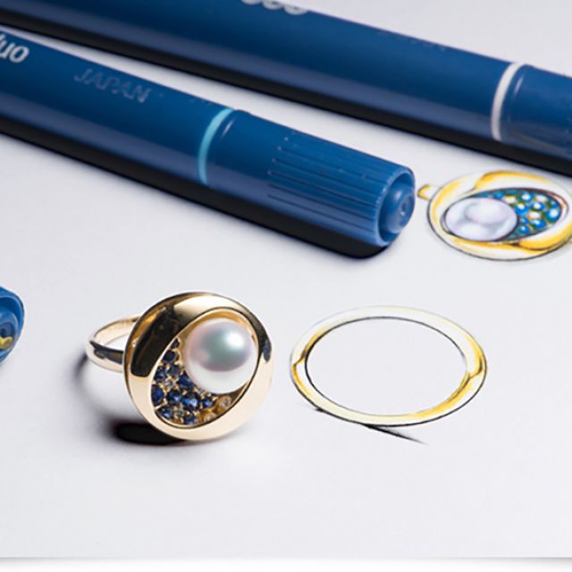 Anello con Perla Akoya Seiza - Diamanti, Zaffiri & Oro Bianco