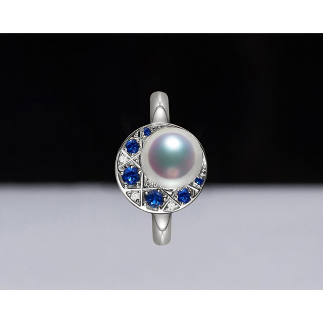 Anello Mikadzuki - Perla Akoya Bianca & Oro Bianco 18kt