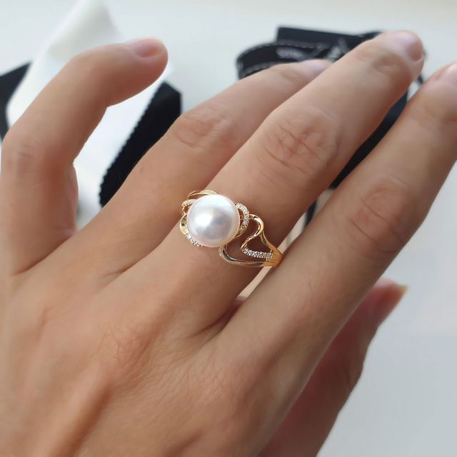 Anello Corinthe - Oro Bianco, Perla d'Acqua Dolce