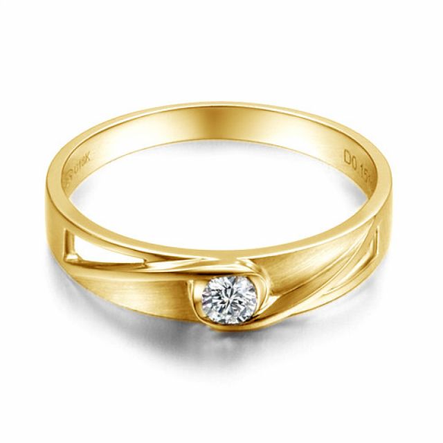 Fede Nuziale da Donna Angèle - Oro Giallo 18kt e Diamante Centrale