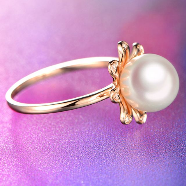 Anello Yuki No Hana - Oro Rosa, Diamanti e Perla Akoya