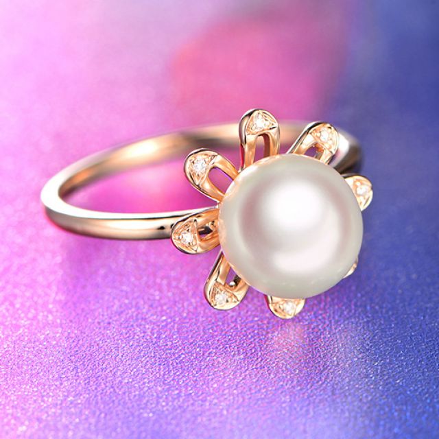 Anello Yuki No Hana - Oro Rosa, Diamanti e Perla Akoya