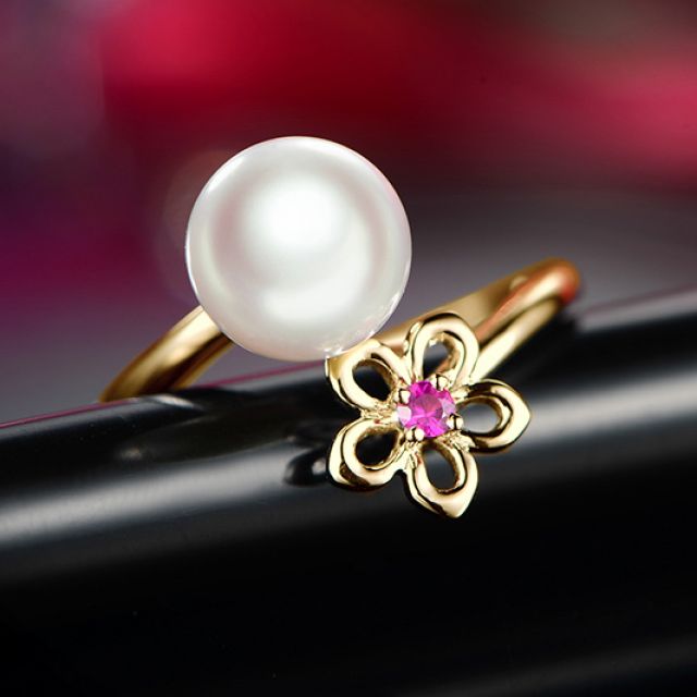 Anello Fiore - Oro Giallo, Zaffiro Rosa e Perla Akoya