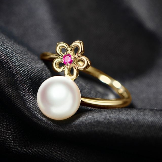 Anello Fiore - Oro Giallo, Zaffiro Rosa e Perla Akoya