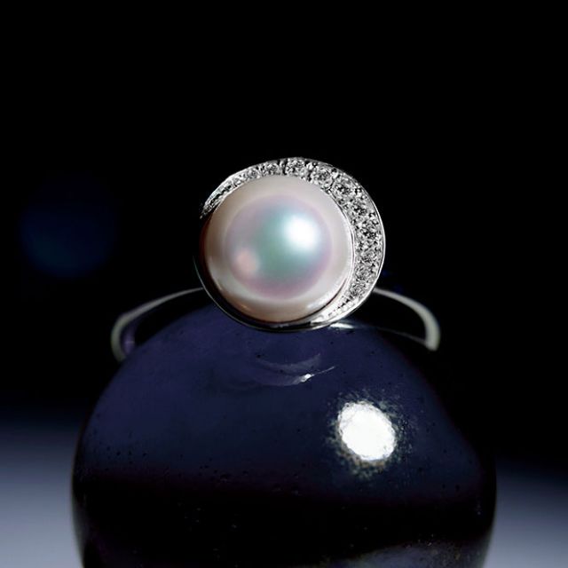 Anello Hinata - Oro Bianco, Diamanti & Perla Akoya