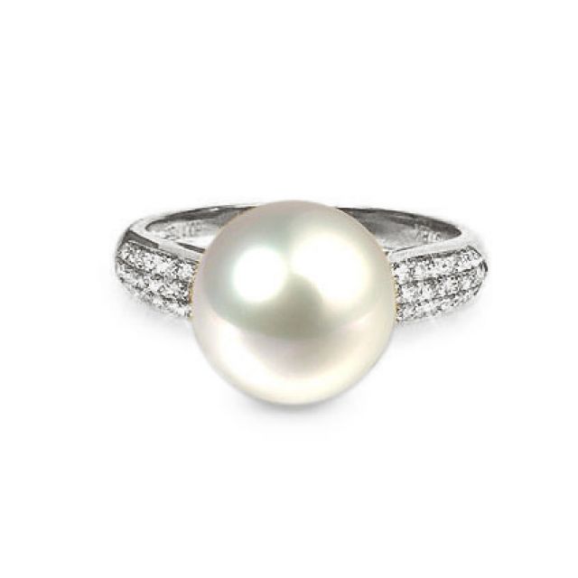 Anello Cyrène - Oro Bianco, Perla d'Acqua Dolce Bianca