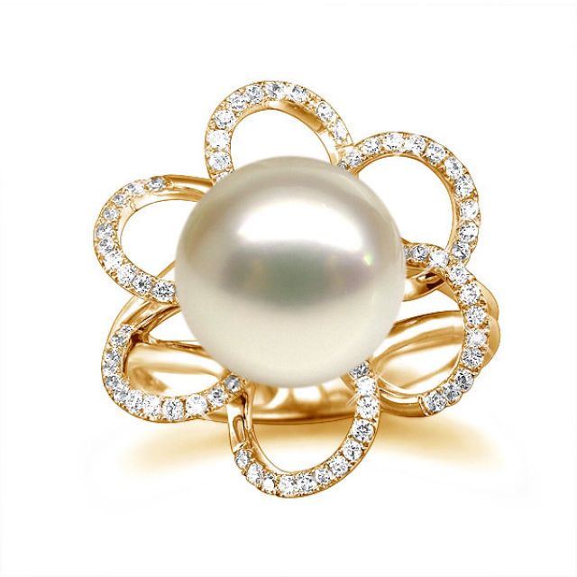 Anello Fleur Perlée - Oro Giallo, Perla d'Acqua Dolce Bianca