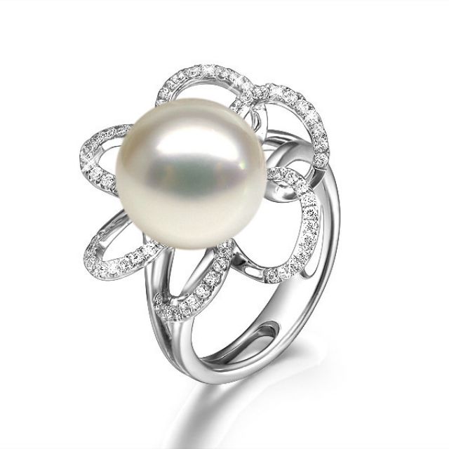 Anello Fleur Perlée - Oro Bianco, Perla d'Acqua Dolce Bianca