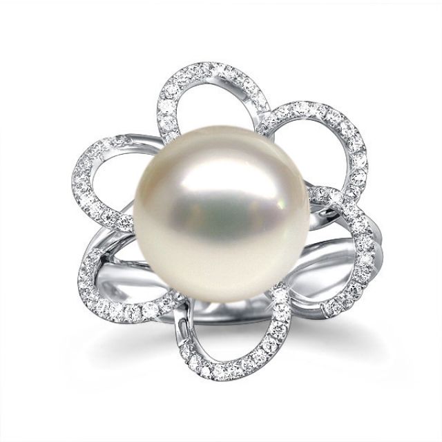 Anello Fleur Perlée - Oro Bianco, Perla d'Acqua Dolce Bianca