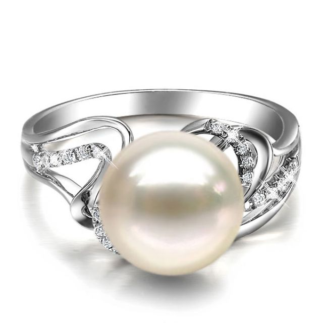 Anello Corinthe - Oro Bianco, Perla d'Acqua Dolce