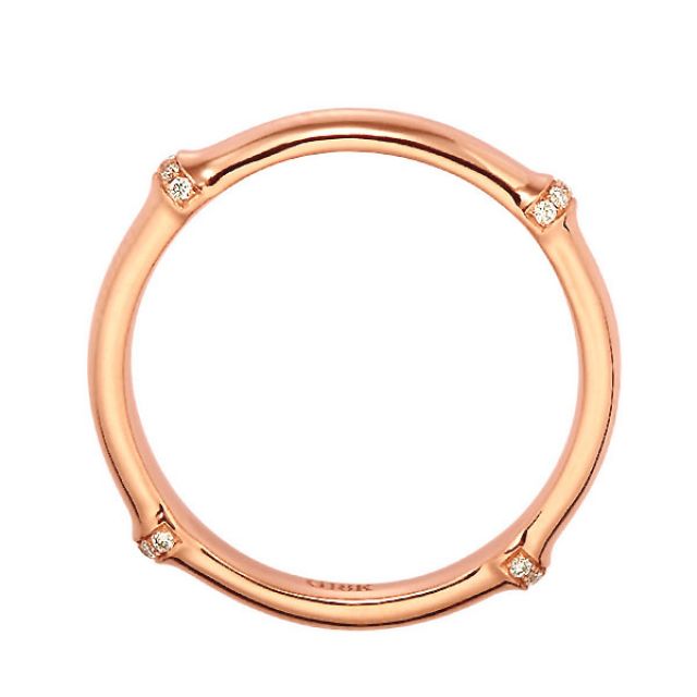 Anello bambù oro rosa 18ct - Anello lusso e diamanti