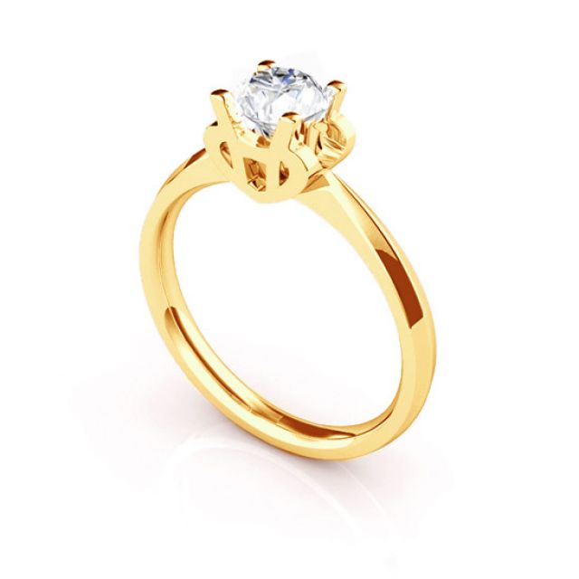 Anello Solitario Lettera Alfabeto H - Oro Giallo e Diamante | Gemperles