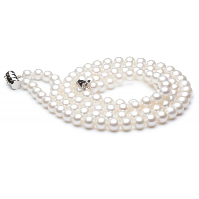 Collana A Due Fili Folies Wagram - Perle d'Acqua Dolce Bianche - 7/7.5mm, AAA