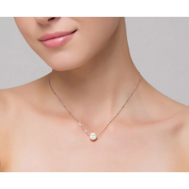 Girocollo Perlina Oro Bianco 18kt con Perla di Acqua Dolce Bianca